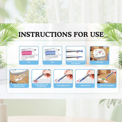 Electric Diamond Painting Pen USB Rhinestone Placement Tool DIY Art Tool (Pink)