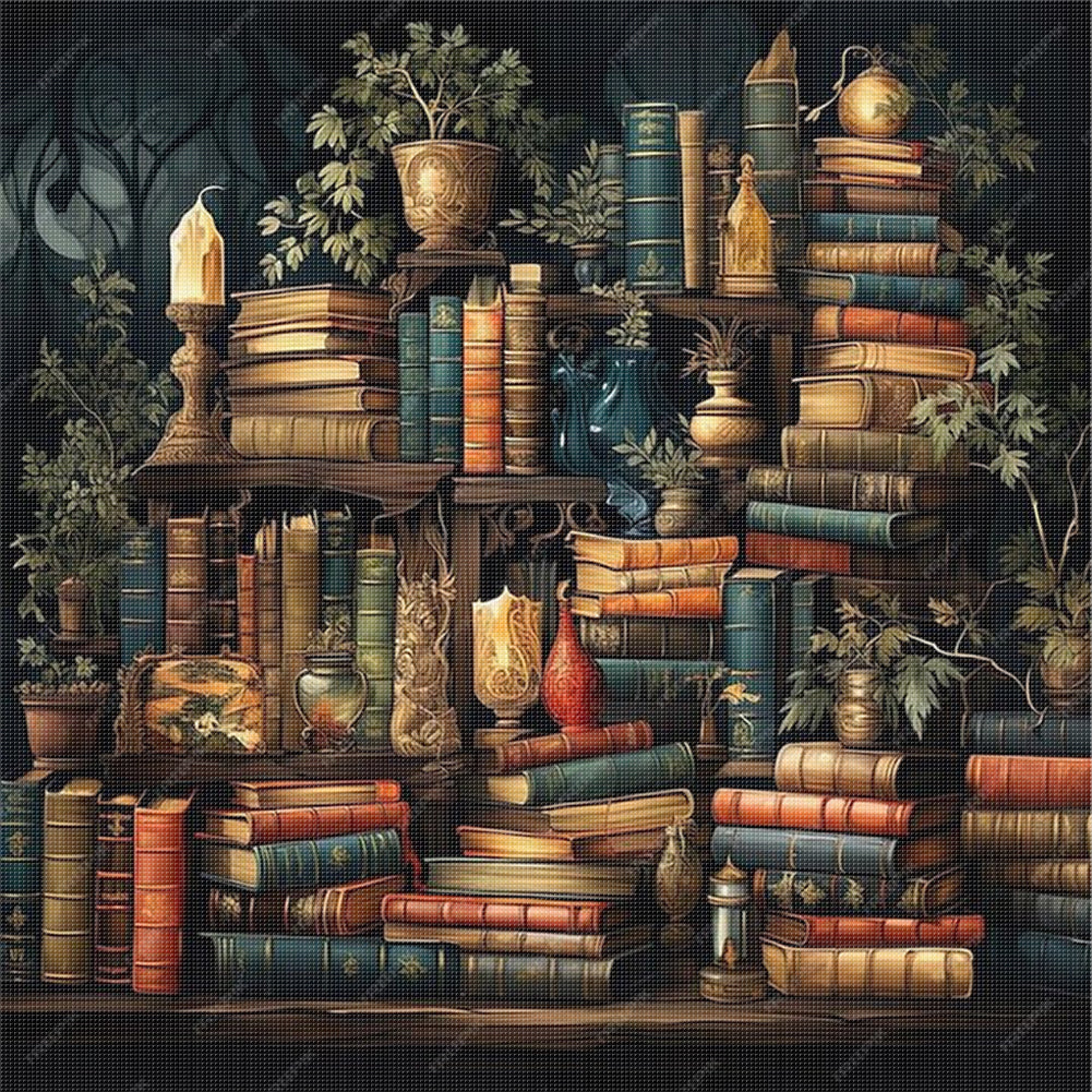 Pile Of Magic Books - 11CT Stamped Cross Stitch 50*50CM