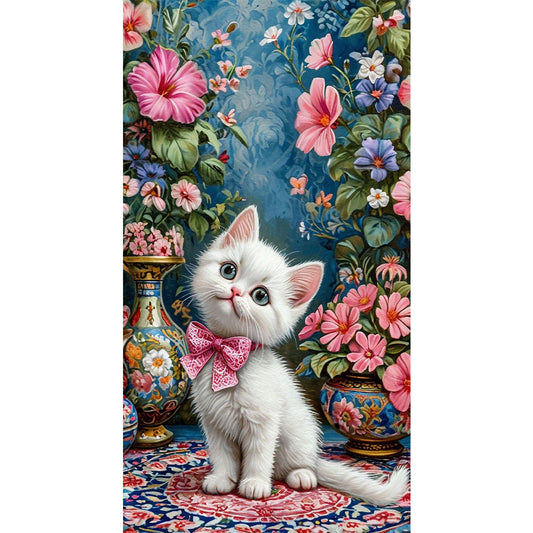 Cat And Flower - Full Round Drill Diamond Painting 40*70CM