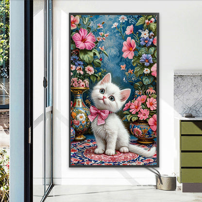 Cat And Flower - Full Round Drill Diamond Painting 40*70CM