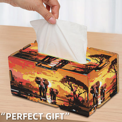 Diamond Painting Tissue Box Kits Decorative Rhinestone Craft Kit (Elephant)