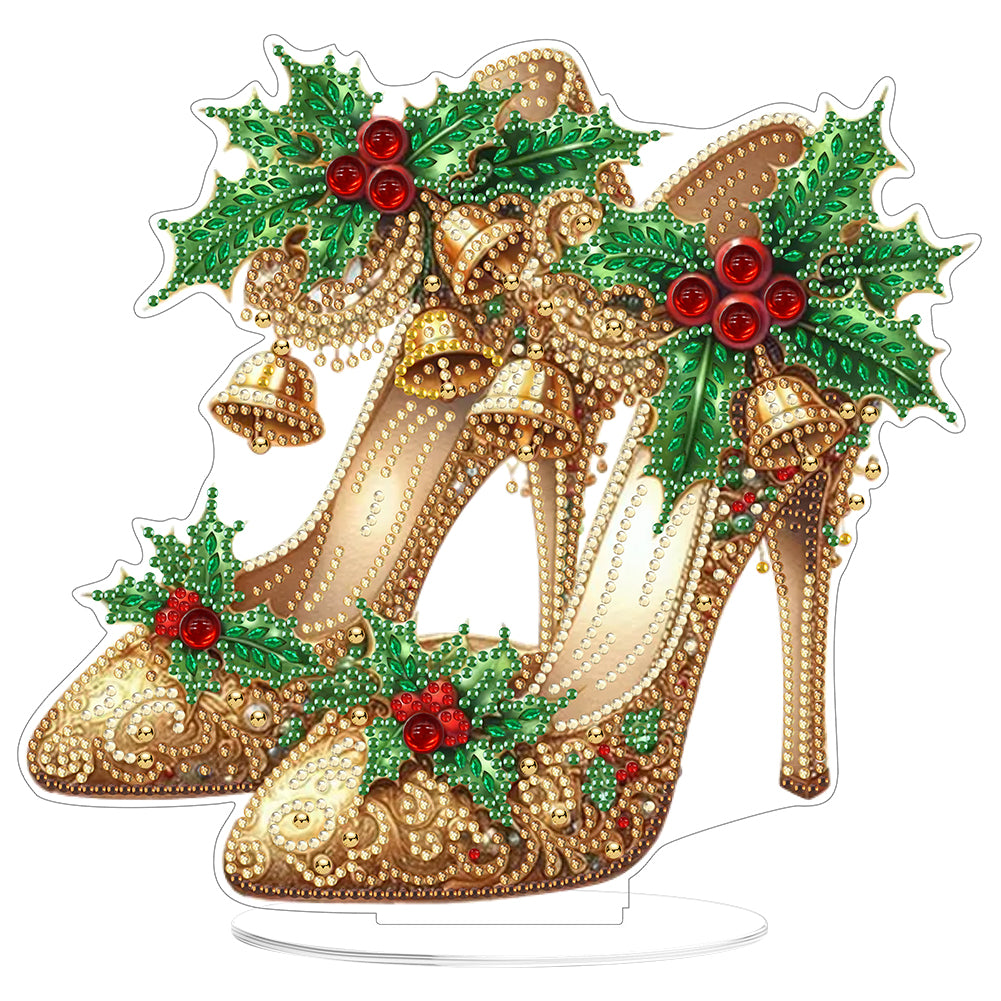 2D Flat Xmas High Heels DIY Acrylic Desktop Diamond Art Kits for Adults Beginner