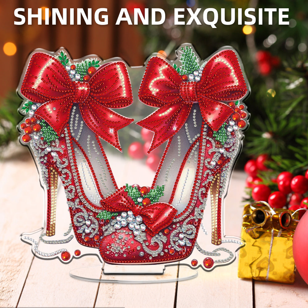 2D Flat Xmas High Heels DIY Acrylic Desktop Diamond Art Kits for Adults Beginner