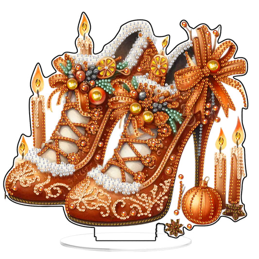 2D Flat Xmas High Heels DIY Acrylic Desktop Diamond Art Kits for Adults Beginner