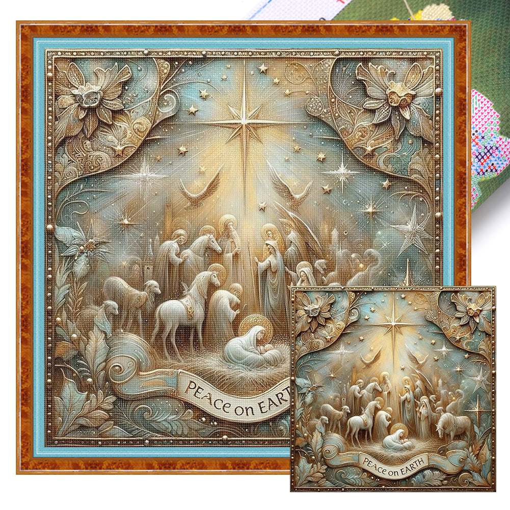 Nativity Cross-Stitch Character Kit - 14CT Stamped Cross Stitch 40*40CM