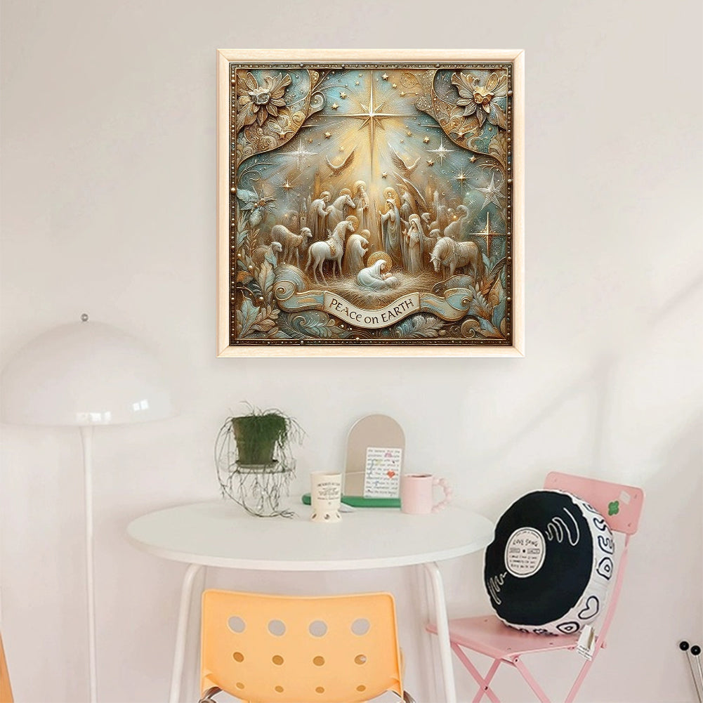 Nativity Cross-Stitch Character Kit - 14CT Stamped Cross Stitch 40*40CM