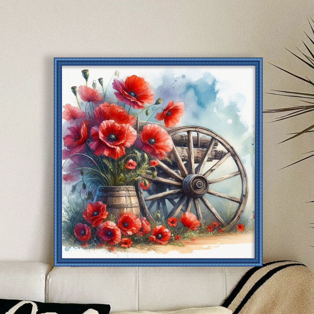 Poppy Cartwheel - 18CT Stamped Cross Stitch 25*25CM