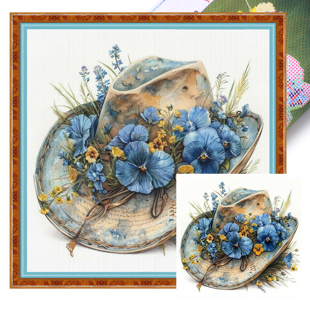 Flower Cowboy Hat - 18CT Stamped Cross Stitch 25*25CM