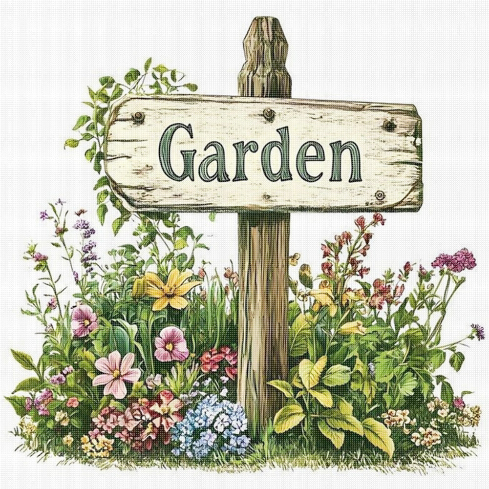 Garden Sign - 18CT Stamped Cross Stitch 25*25CM