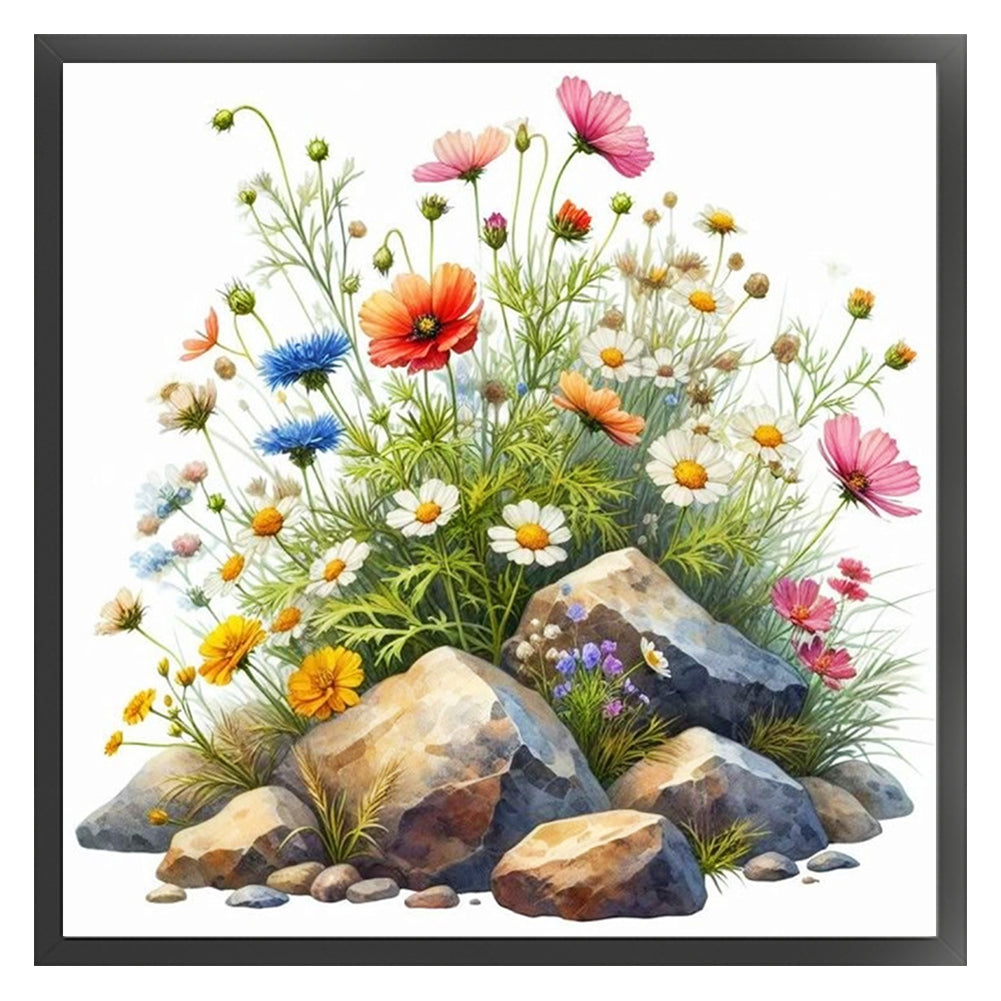 Flowers In Stone - 18CT Stamped Cross Stitch 25*25CM