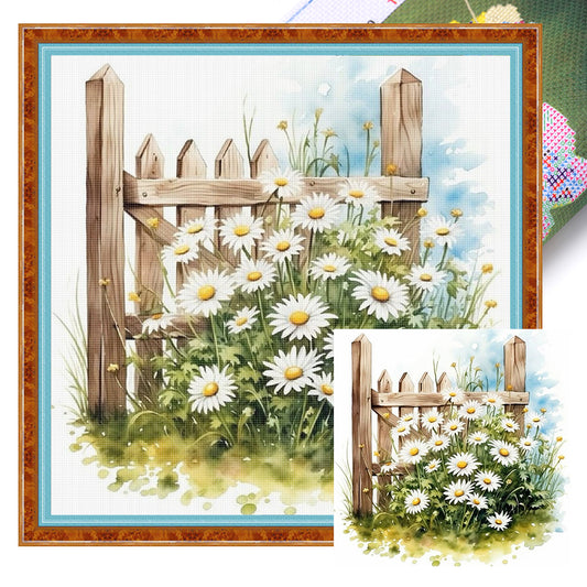 Daisy Fence - 18CT Stamped Cross Stitch 25*25CM