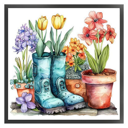 Flowers In Boots - 18CT Stamped Cross Stitch 25*25CM