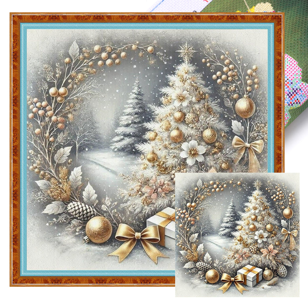 Wreathed Christmas Tree - 11CT Stamped Cross Stitch 40*40CM