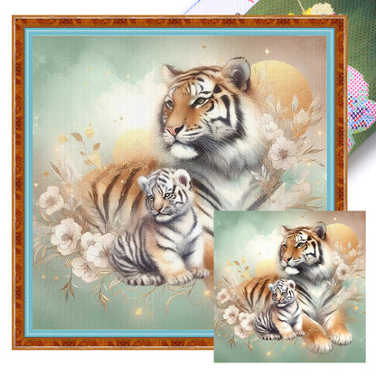 Tiger Mother And Cub - 11CT Stamped Cross Stitch 40*40CM