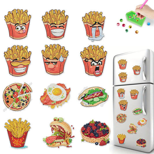12PCS 2D Flat DIY Magnetic Refrigerator Stickers Diamond Art Kits for Home Decor