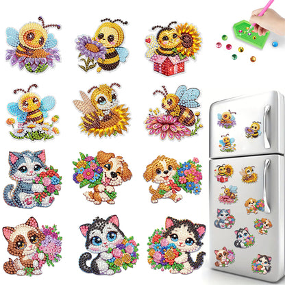 12PCS 2D Flat DIY Magnetic Refrigerator Stickers Diamond Art Kits for Home Decor