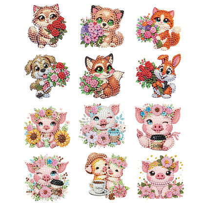 12PCS 2D Flat DIY Magnetic Refrigerator Stickers Diamond Art Kits for Home Decor