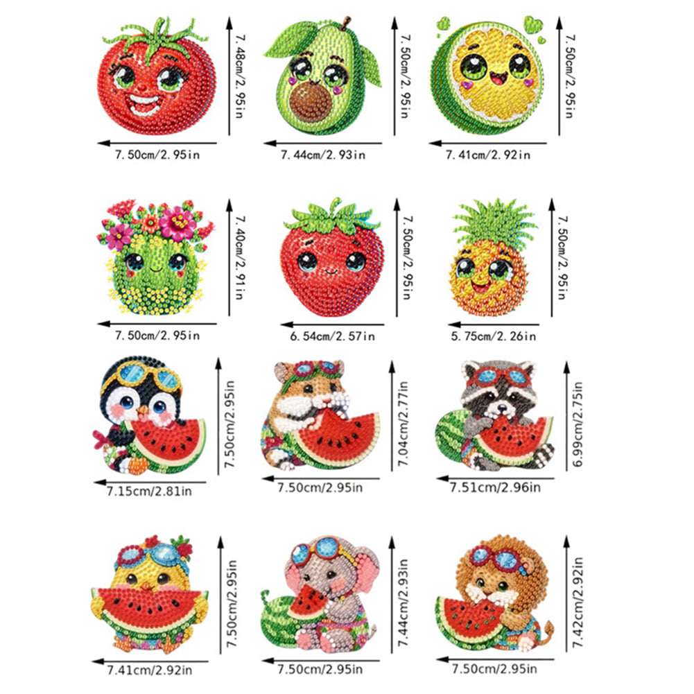 12PCS 2D Flat DIY Magnetic Refrigerator Stickers Diamond Art Kits for Home Decor