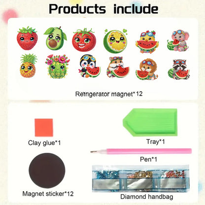 12PCS 2D Flat DIY Magnetic Refrigerator Stickers Diamond Art Kits for Home Decor