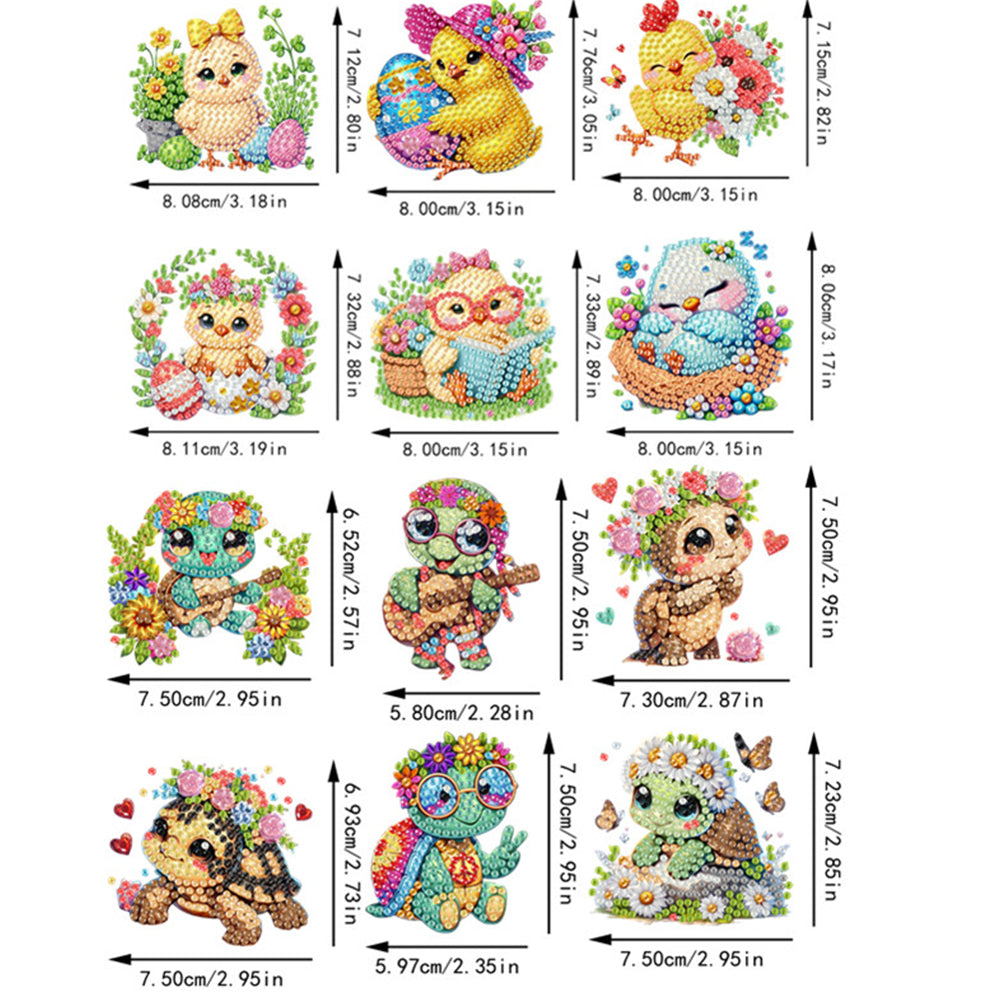 12PCS 2D Flat DIY Magnetic Refrigerator Stickers Diamond Art Kits for Home Decor
