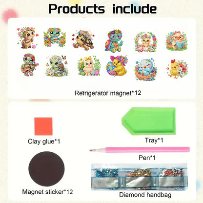 12PCS 2D Flat DIY Magnetic Refrigerator Stickers Diamond Art Kits for Home Decor