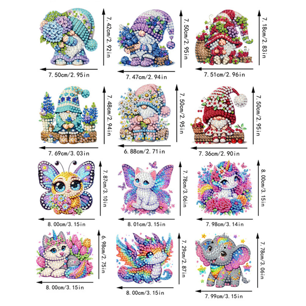 12PCS 2D Flat DIY Magnetic Refrigerator Stickers Diamond Art Kits for Home Decor