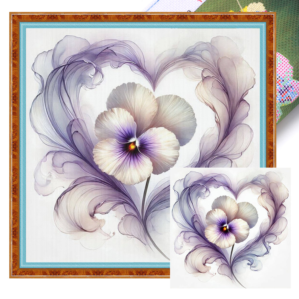 Heart Pansy - 11CT Stamped Cross Stitch 40*40CM