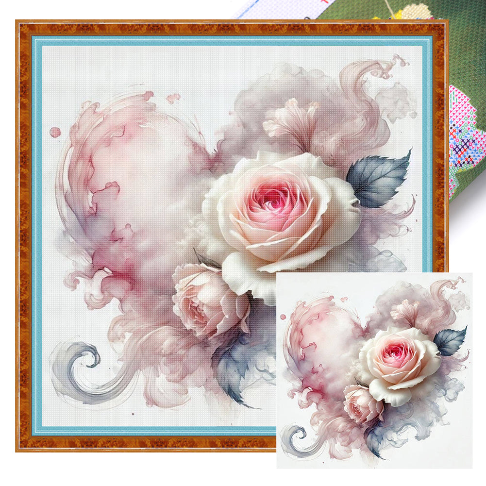 Heart Rose - 11CT Stamped Cross Stitch 40*40CM