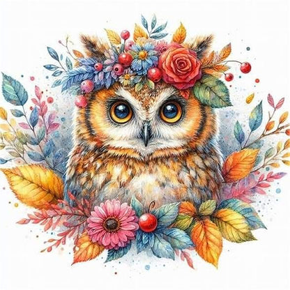 Owl With Flowers - 11CT Stamped Cross Stitch 40*40CM