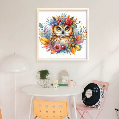 Owl With Flowers - 11CT Stamped Cross Stitch 40*40CM