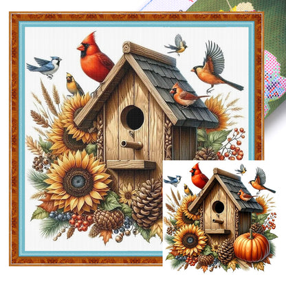 Red Bird Pumpkin Cottage - 11CT Stamped Cross Stitch 40*40CM