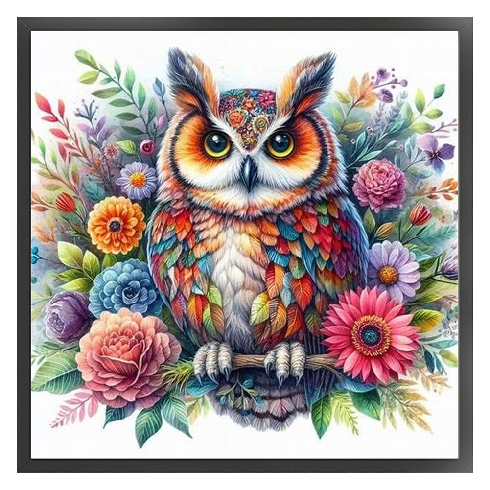 Owl With Flowers - 11CT Stamped Cross Stitch 40*40CM