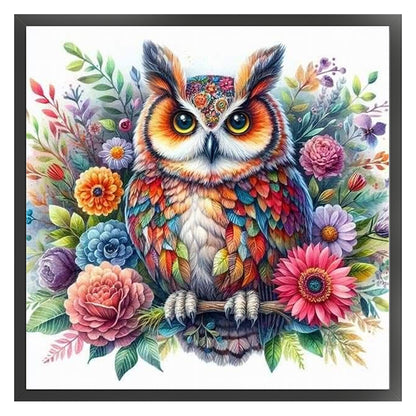 Owl With Flowers - 11CT Stamped Cross Stitch 40*40CM