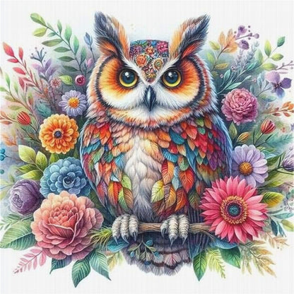 Owl With Flowers - 11CT Stamped Cross Stitch 40*40CM