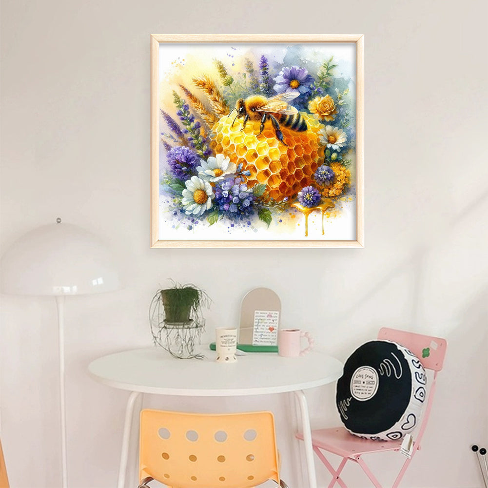 Bee With Flowers - 11CT Stamped Cross Stitch 40*40CM