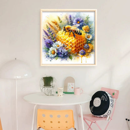 Bee With Flowers - 11CT Stamped Cross Stitch 40*40CM