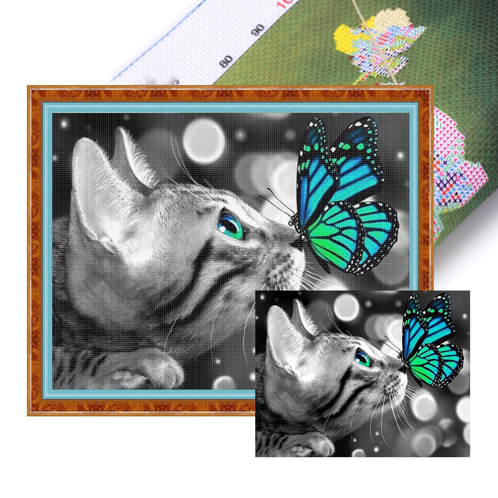 Cat With Butterfly - 11CT Stamped Cross Stitch 50*40CM