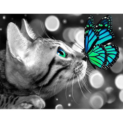Cat With Butterfly - 11CT Stamped Cross Stitch 50*40CM