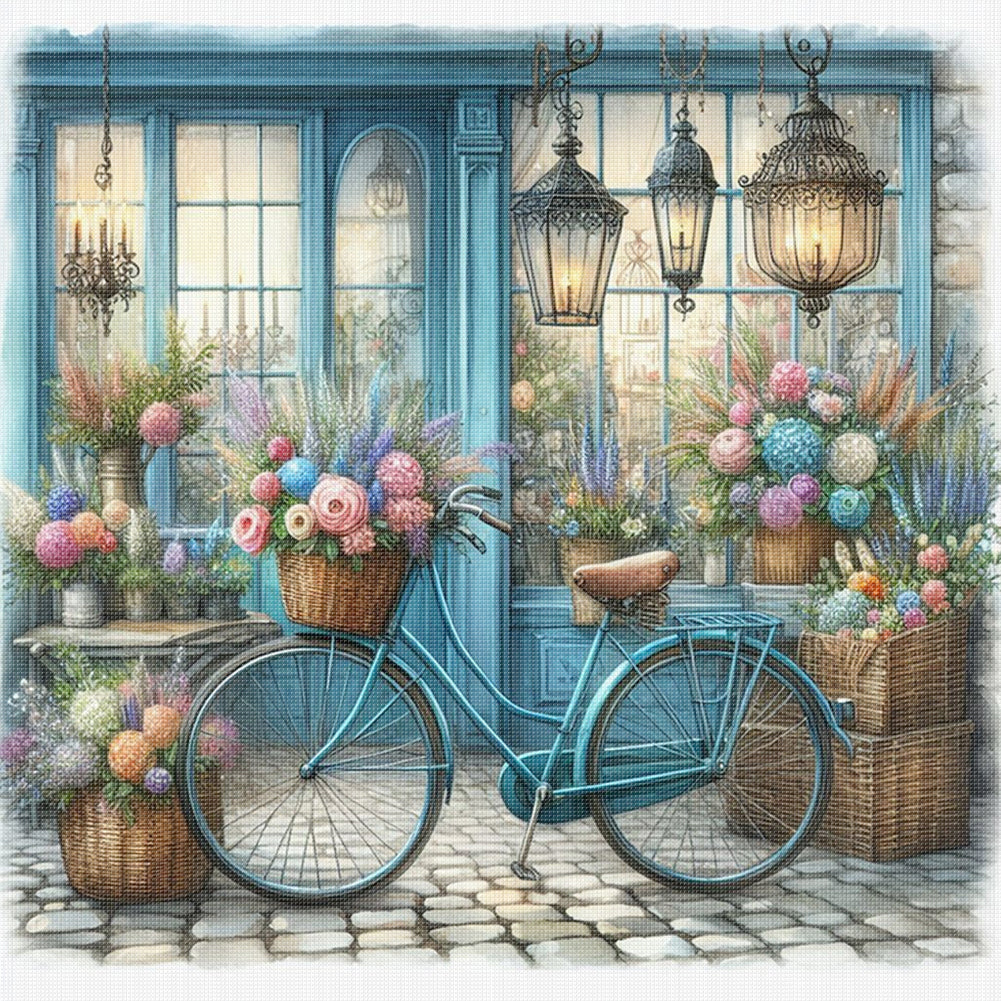 Florist Bicycle - 11CT Stamped Cross Stitch 40*40CM