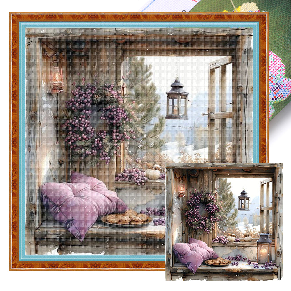 Window Scenery - 11CT Stamped Cross Stitch 40*40CM