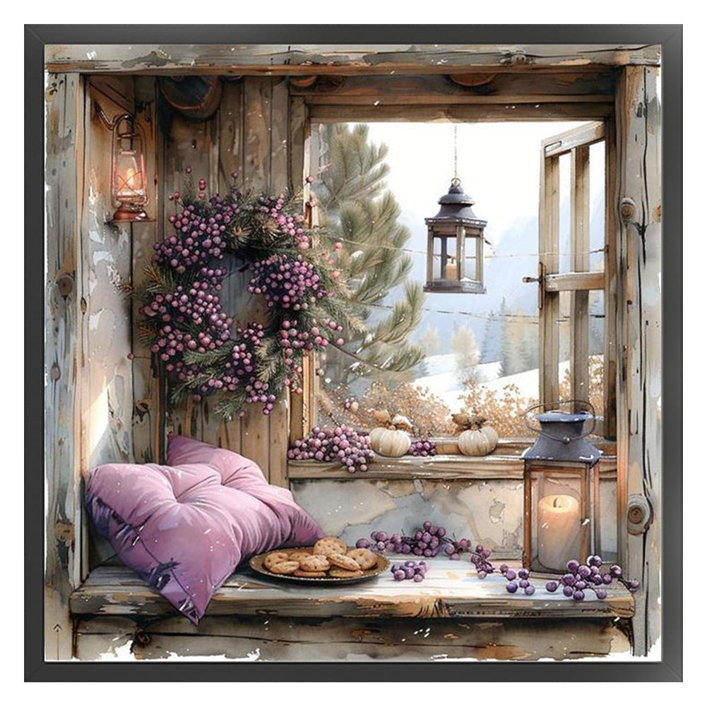 Window Scenery - 11CT Stamped Cross Stitch 40*40CM