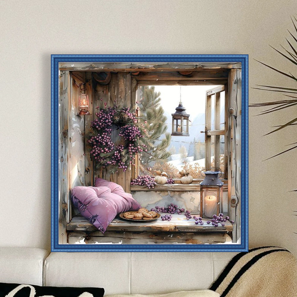 Window Scenery - 11CT Stamped Cross Stitch 40*40CM