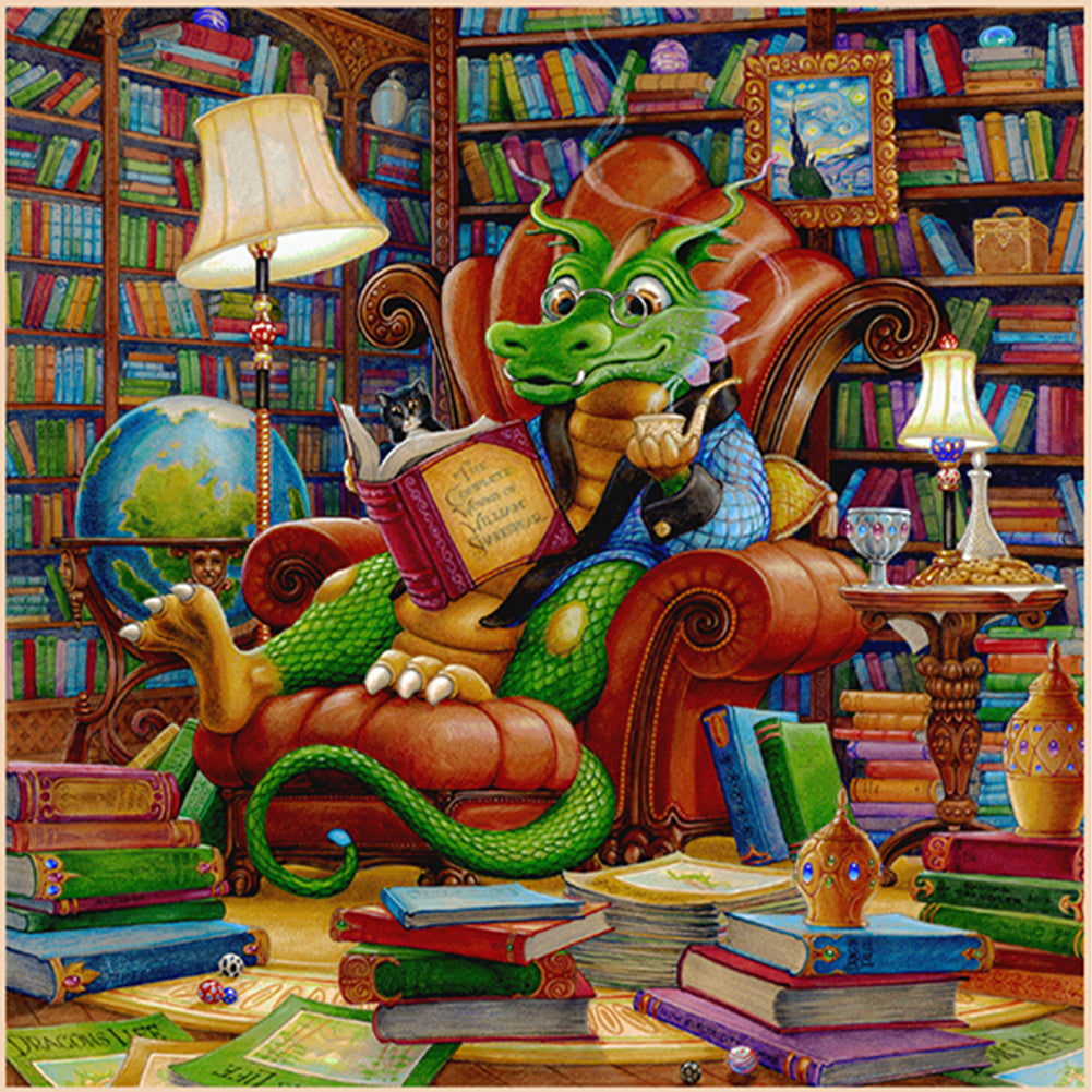 Reading Dinosaur - Full AB Round Drill Diamond Painting 40*40CM