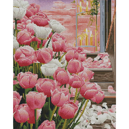 Tulips By Candlelight - 11CT Stamped Cross Stitch 53*66CM(Mona Lisa Brand Silk)