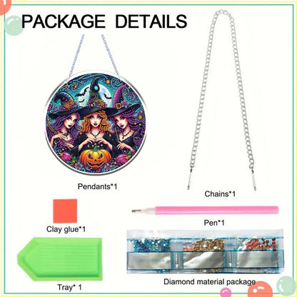 Halloween Witch Theme 2D Flat DIY Diamond Art Pendant Home Wall Decoration Craft