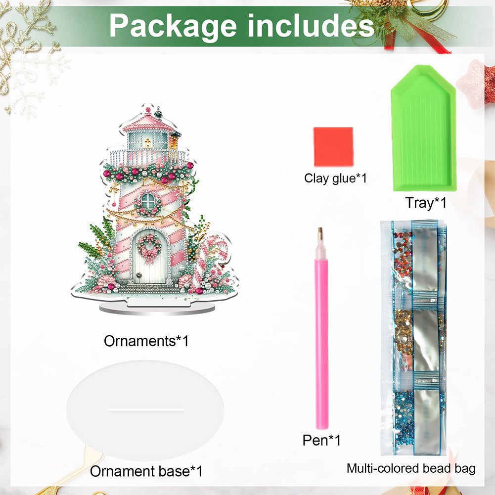 2D Flat Christmas Lighthouse Print DIY Table Top Diamond Painting Ornament Kits