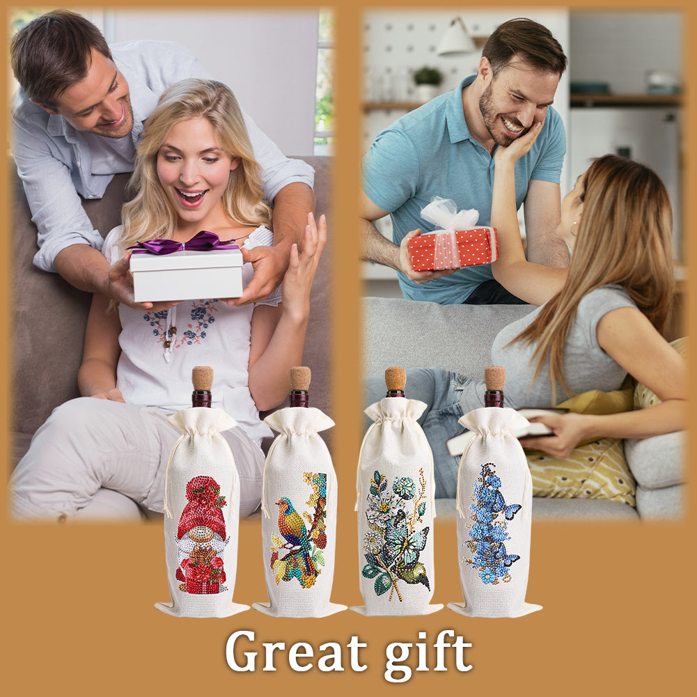 4pcs DIY Diamond Painting Wine Bag Kit Rhinestones Label Liquor Bottle Cover