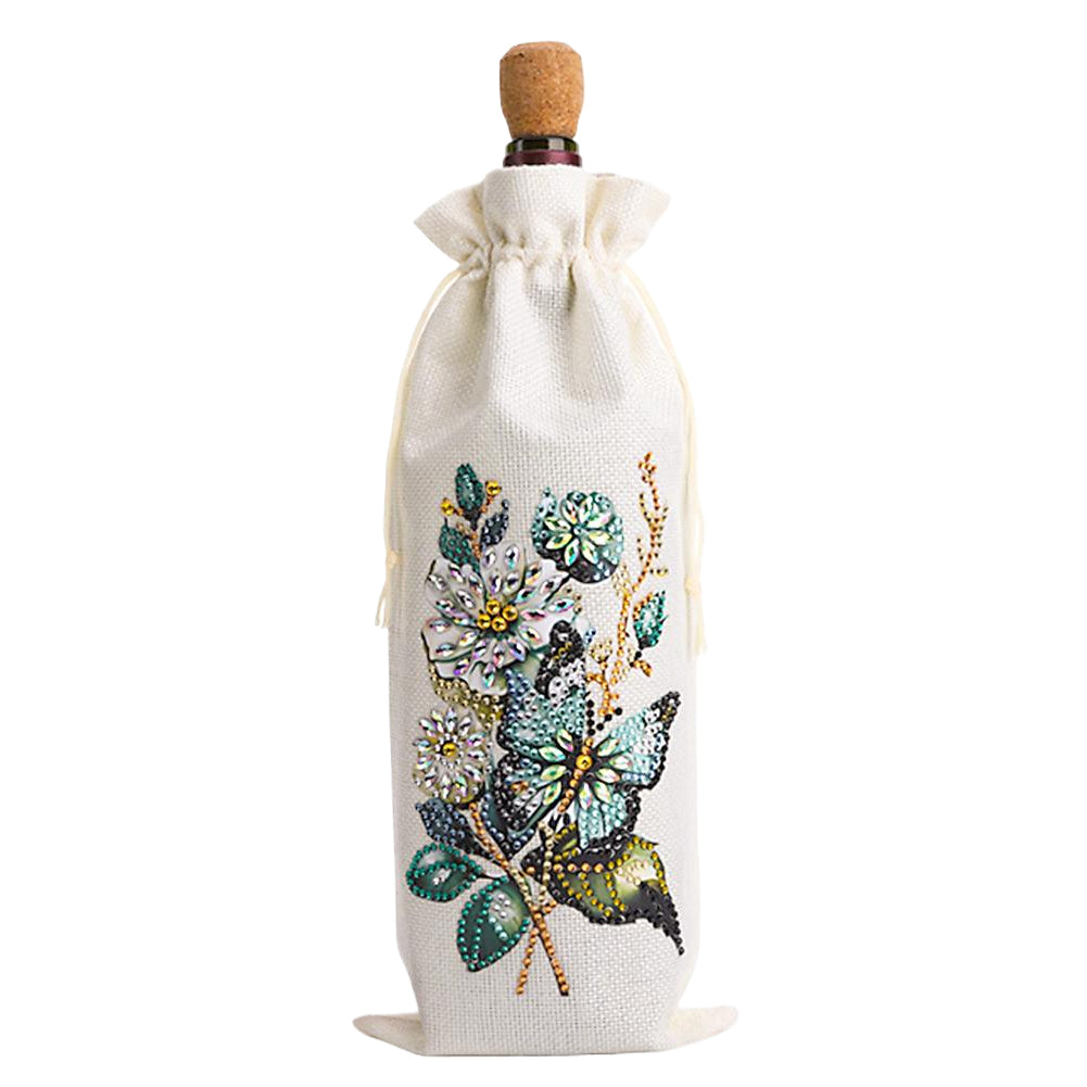 4pcs DIY Diamond Painting Wine Bag Rhinestones Liquor Bottle Cover (Butterfly)