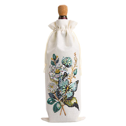 4pcs DIY Diamond Painting Wine Bag Rhinestones Liquor Bottle Cover (Butterfly)