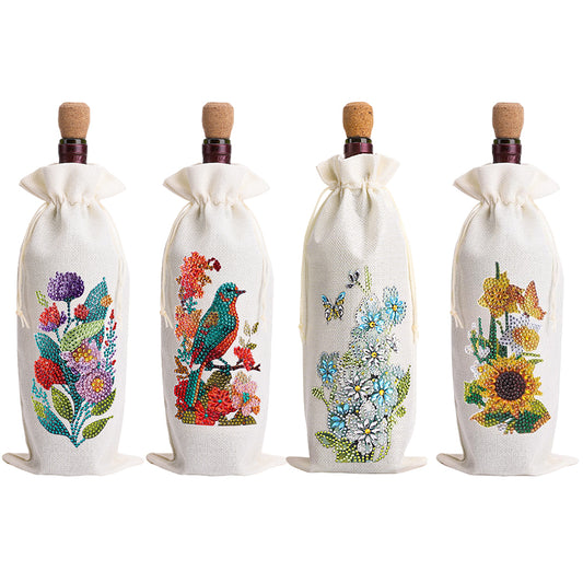 4pcs DIY Diamond Painting Wine Bag Kit Rhinestones Label Liquor Bottle Cover